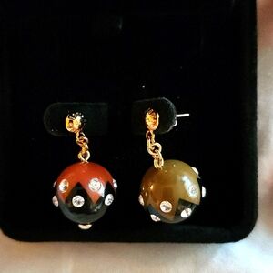 Louis Vuitton Elegant Gold and Black Earrings with Crystal Accents‎